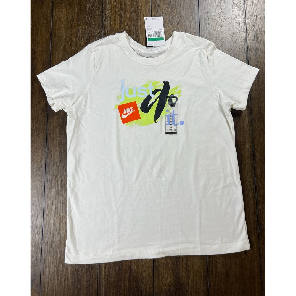 Nike Kids Just Do It Graphic Tee White Neon XL HQ6383-100